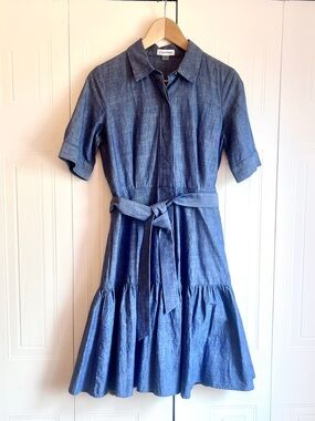 Calvin Klein Cotton Chambray Shirt Dress with Tie Belt -sz 4- VGUC- Minimalist